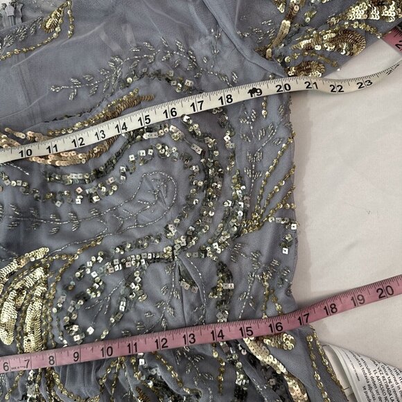 NWT $798 Mac Duggal [ 14 ] Long Sleeve Embellished Illusion Gown‎ Platinum Gold - Picture 4 of 15